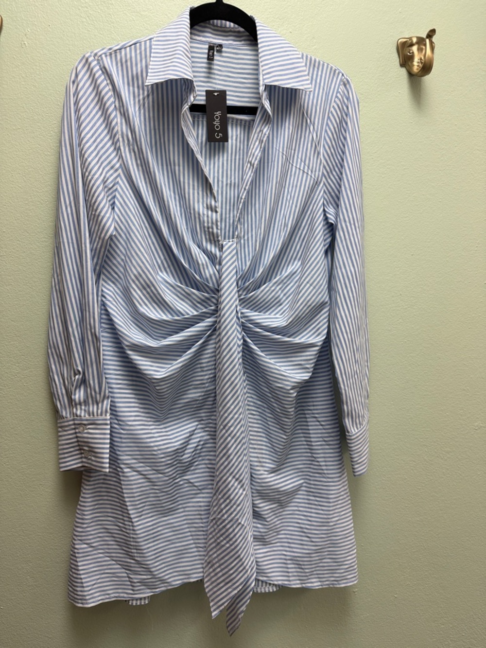 Blue & White Striped Twist-Front Mini Dress